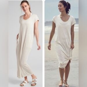 Athleta Semi-Sheer Martinique Maxi Soft Drapey Pockets Dress Asiago Ivory Size M